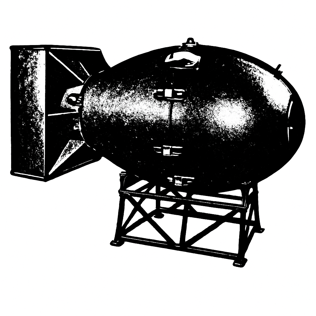 Historical image of the Little Boy atomic bomb associated with Hiroshima and the beginning of the nuclear age