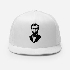 Abraham Lincoln image printed on white trucker cap