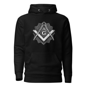 Black hoodie displaying Freemasons-related symbolic imagery inspired by historic Masonic traditions