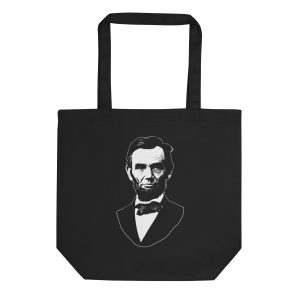 Abraham Lincoln image printed on black tote bag