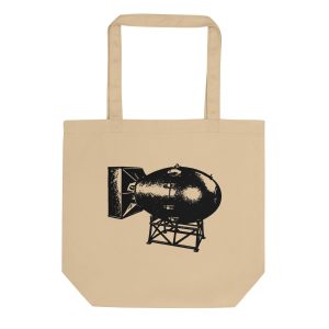 Natural canvas tote bag featuring Little Boy atomic bomb historical design inspired by Hiroshima and World War II