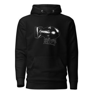 Black hoodie featuring Little Boy atomic bomb design inspired by Hiroshima and nuclear age history